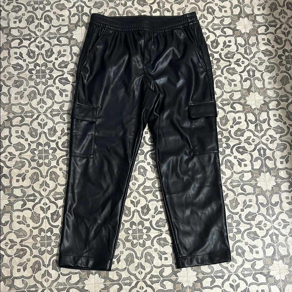 Womans Black leather Cargo Pants